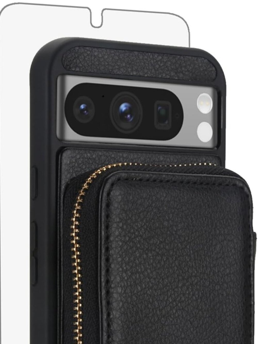 for Google Pixel 8 Pro 5G Wallet Cell Cover with Tempered Glass Screen Protector